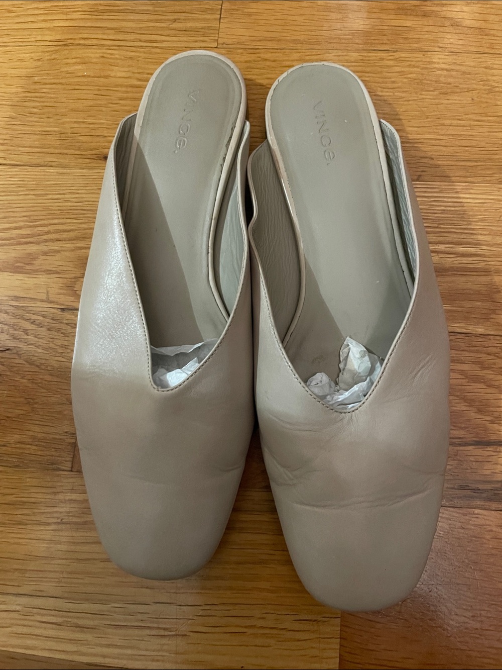 Vince Nude Leather V-Cut Slip-On Mules